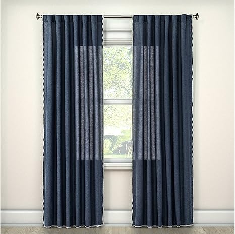 Amazon Com Threshold Stitched Edge Curtain Panel Navy 54 X 108