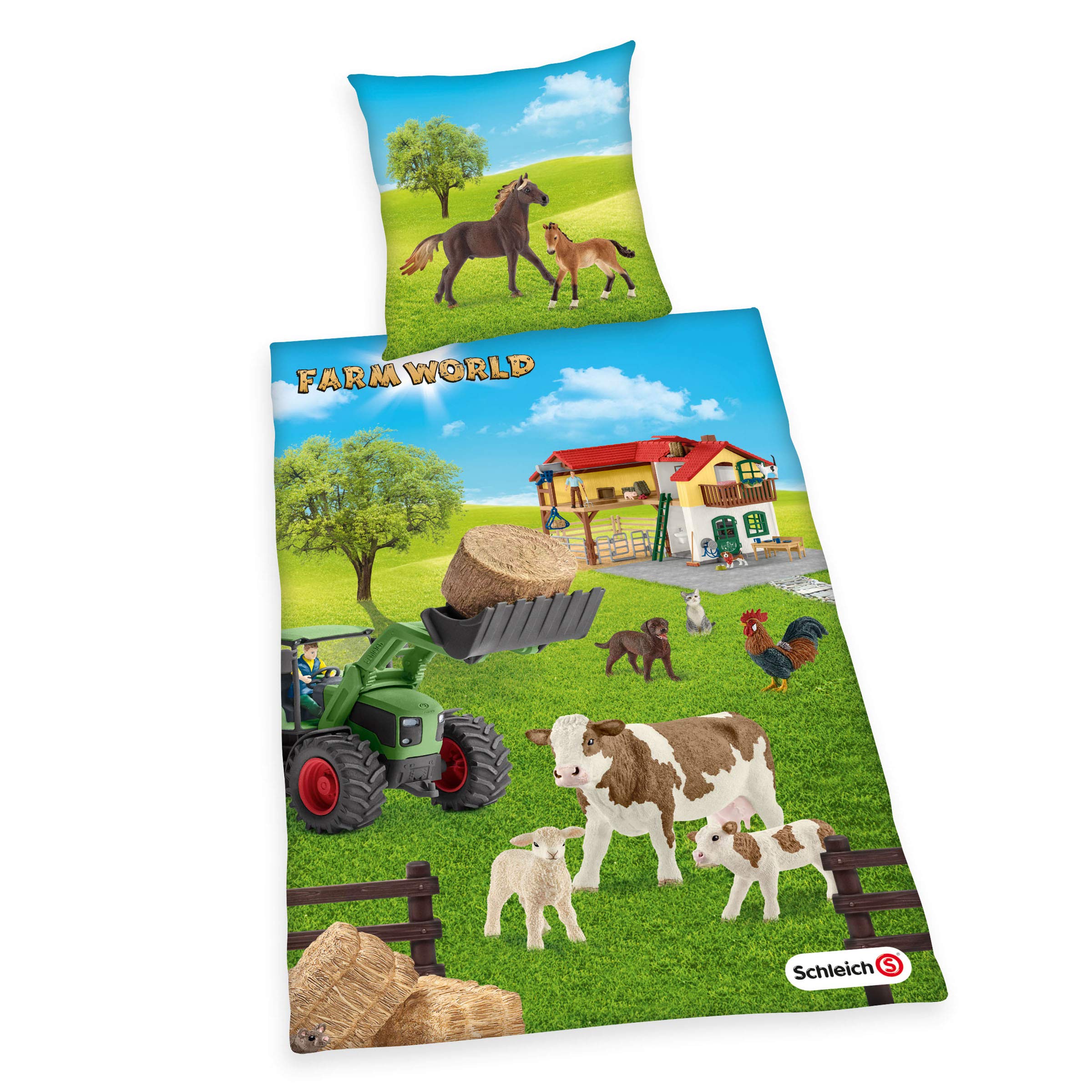 Herding Schleich Bedding Set, Farm World, Reversible Design, Duvet Cover 135 x 200 cm, Pillow Case 80 x 80 cm, Cotton/Renforcé