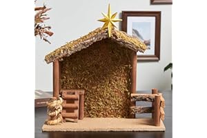 TOETOL Manger for Nativity Scene for Inside 7&8 inch Scale Holy Family Wooden Nativity Stable Creche Desk Home Decor Collectable Christmas Decorations(13.8" x 5.9" x 12")