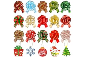 U-ZOMIR 15Pcs Christmas Bows for Gift Wrapping & 15Pcs Glitter Christmas Gift Tags with String, Large Gift Bows Ribbon Pull Bows for Gift Wrapping, Present Bows for Xmas Gifts Birthday Holiday Decorations