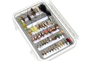 48 Essential Trout Fly Fishing Flies Assortment with Waterproof Fly Box | Dry, Wet, Nymphs, Streamers, Wooly Buggers, Caddis 