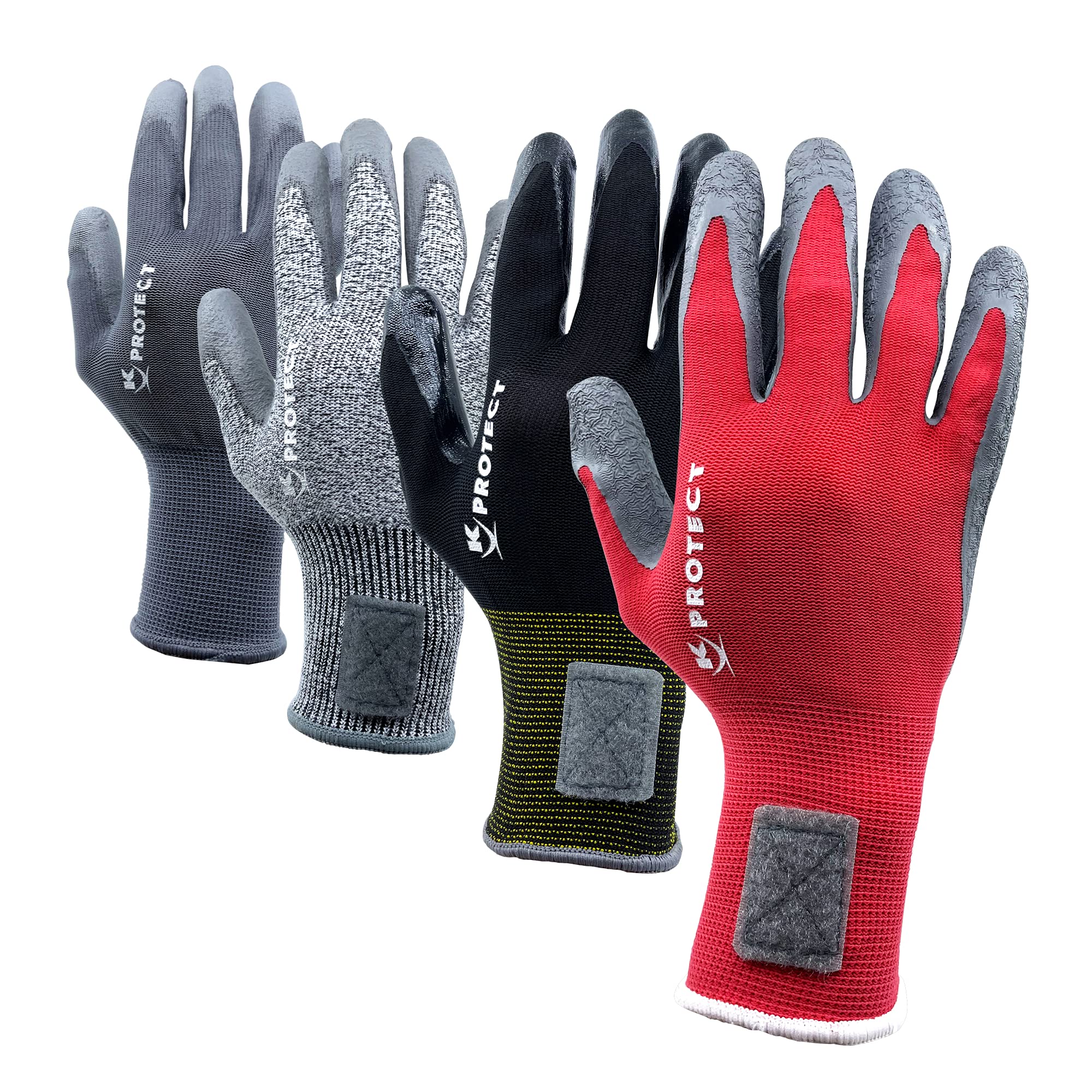 KELI FRANCE K•PROTECT Set of 4 Pairs of All Work Gloves, Professional Use, Patented NOLOST, SuperGrip, Anti-Cut, Wet Handling, Handling
