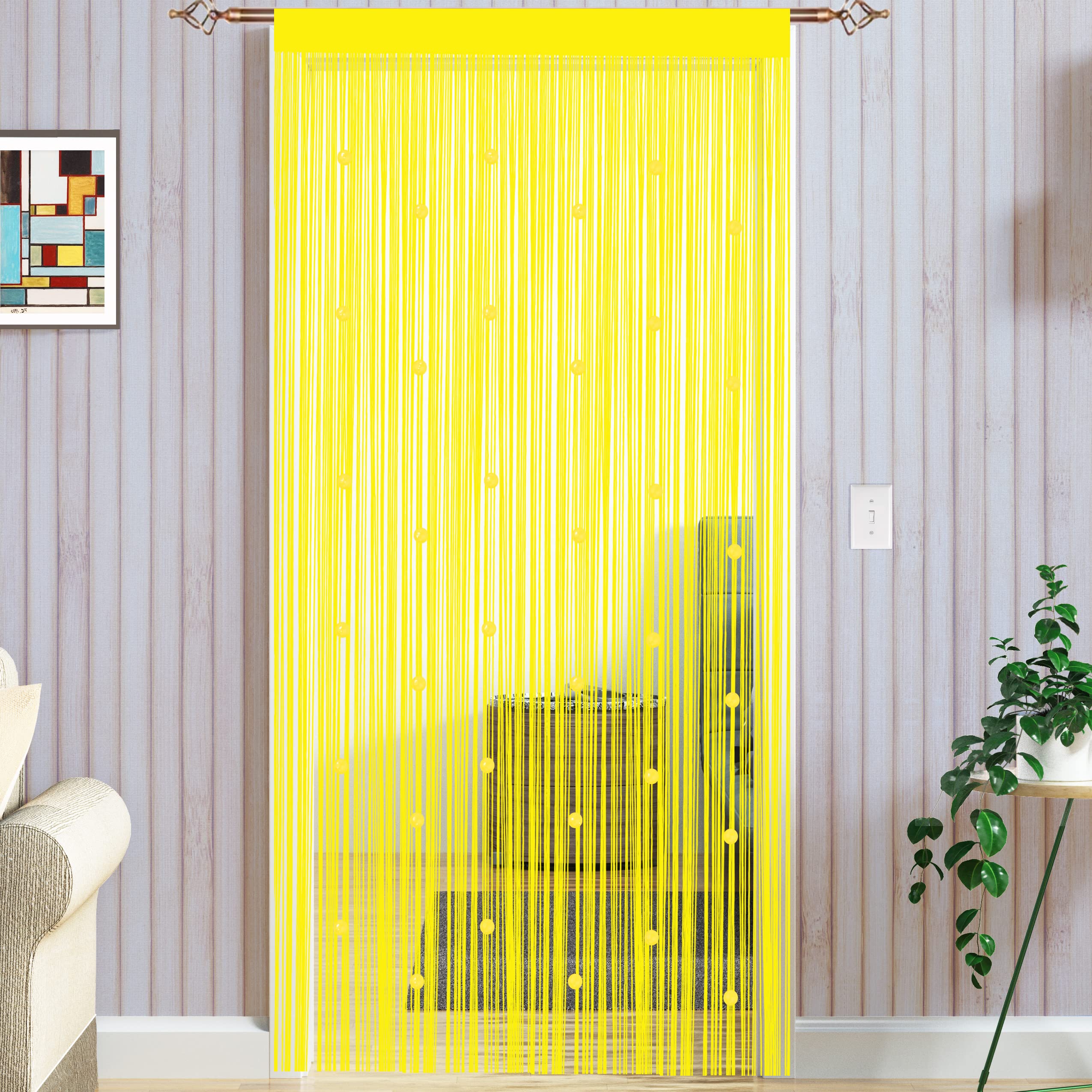 Taiyuhomes Bead String Curtains Door Fly Screen Curtain Beaded Curtain For Doorways Window Decorations Room Divider Single Door Curtains Beads (90x200cm) Yellow — image 1
