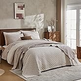 Wonderful 100% Cotton Quilt Queen Size Stitch Bedding Jersey Knit, Heather Light Brown Stripe Bedspread with 2 Pillow Shams, Soft & Breathable, Hypoallergenic, Prewashed Coverlet, 94"x94"