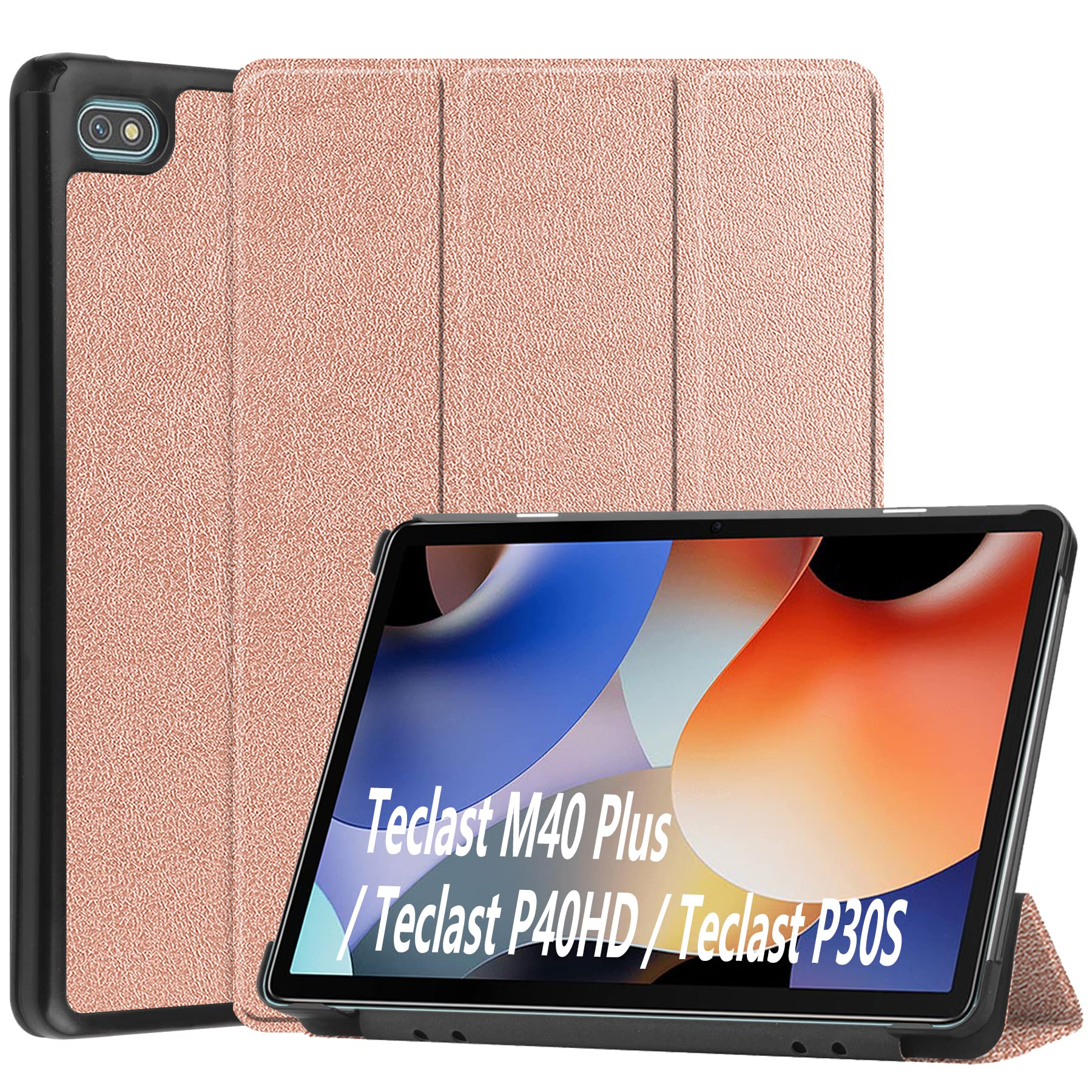 Dlahaby Case Compatible with Teclast M40 Plus/ P40HD/ P30S,Slim Smart Shell Flip Cover with Stand Function for Teclast P40 HD/ P30S/ M40 Plus 10.1 Inch Tablet,Rose gold