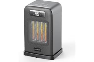 FLANUR Portable Space Electric Heater with Thermostat, 1500W PTC Ceramic Fast Heating & ECO Mode - 2-in-1 Heater Fan, Remote, Digital Display, 12H Timer, Under 35dB Quiet Indoor Space Heater-Grey