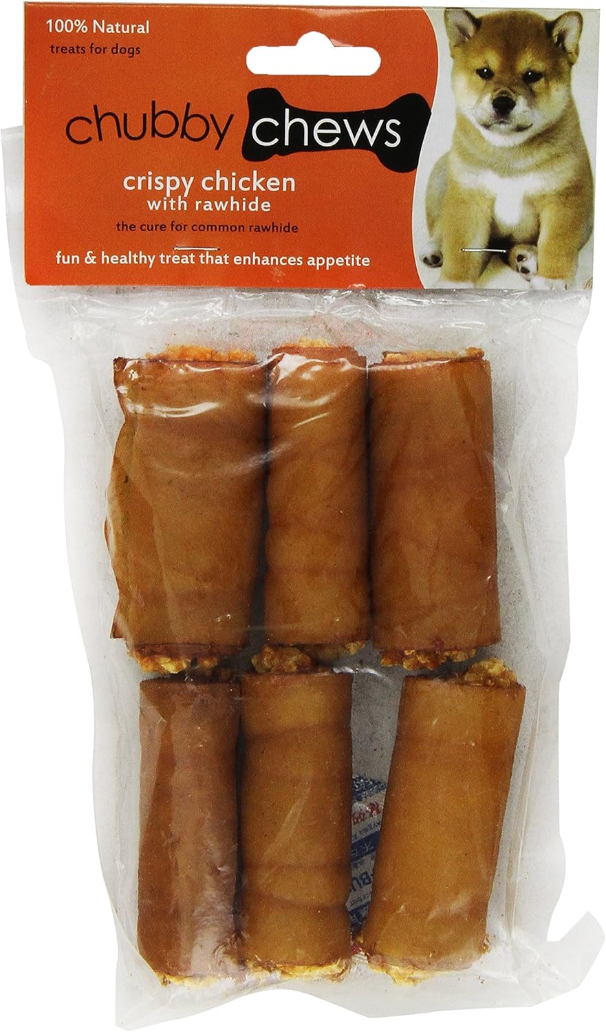 Chubby Chews Pork Hide Roll Filled With Rawhide And Real Chicken, 21/2Inch Rolls