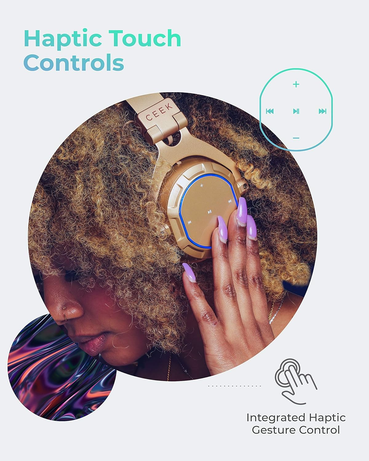 Amazon Com Ceek Vr 360 Advanced Wireless Bluetooth Headphones With Deep Bass 4d Vibrations Detachable Microphone And Haptic Touch Controls Gold Home Audio Theater