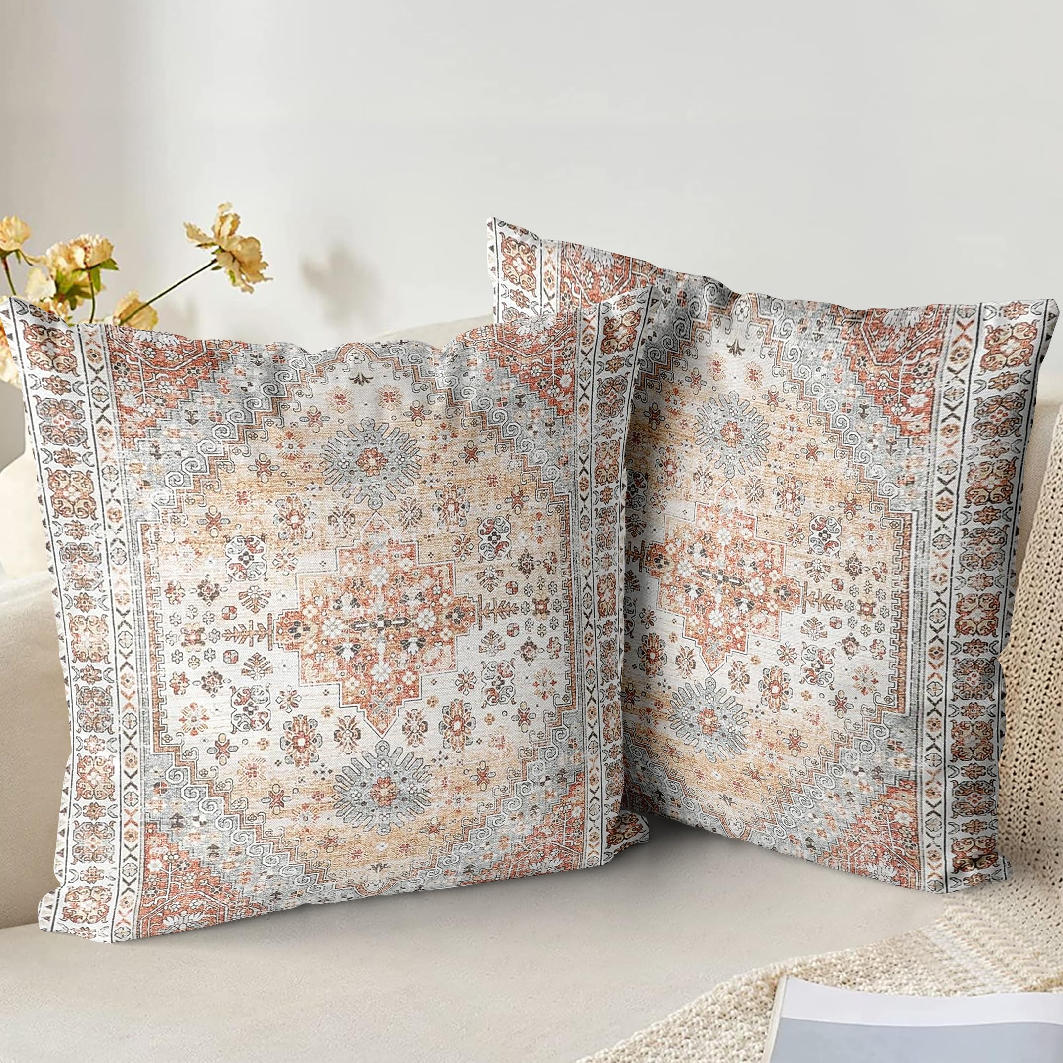 XPHZZL Pack of 2 Soft Decorative Cushion Covers 45 x 45 cm Square Throw Pillow Case Bohemian Style Pillowcases for Sofa Bedroom Outdoor Patio Garden Brown/Orange with Invisible Zipper