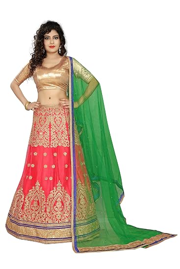 OOMPH! Womens Net Semi-stitched Lehenga Choli (rbsy_ananyab_salmon_Salmon)