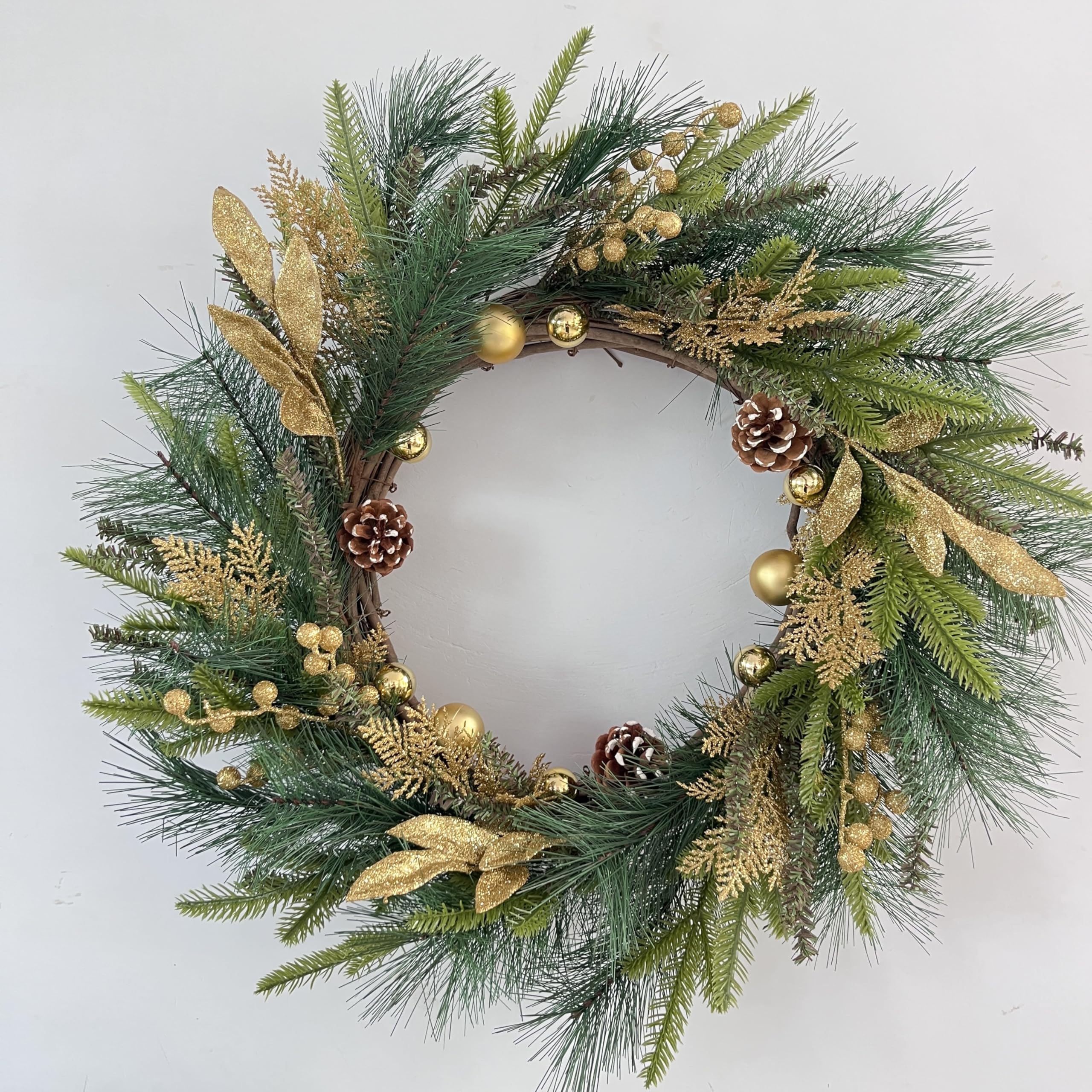 Condition photo showing New/Like New for neol'artes 26inch gold wreath for porch front door mantle and fireplace wrapped grapevine with ornam
