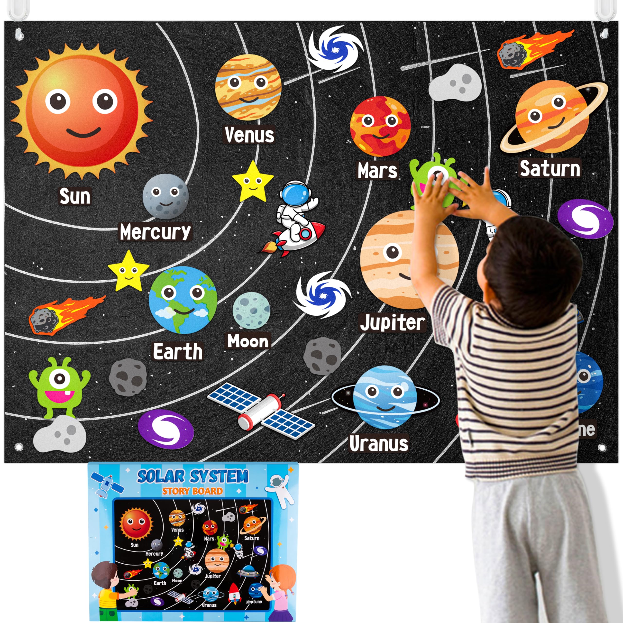 Photo 1 of WATINC 44Pcs Outer Space Felt Story Board Set 3.5 Ft Solar System Universe Storytelling Flannel Interactive Play Kit with Hooks Astronaut Planets Alien Galaxy Reusable Wall Hanging Gift for Boys Girls