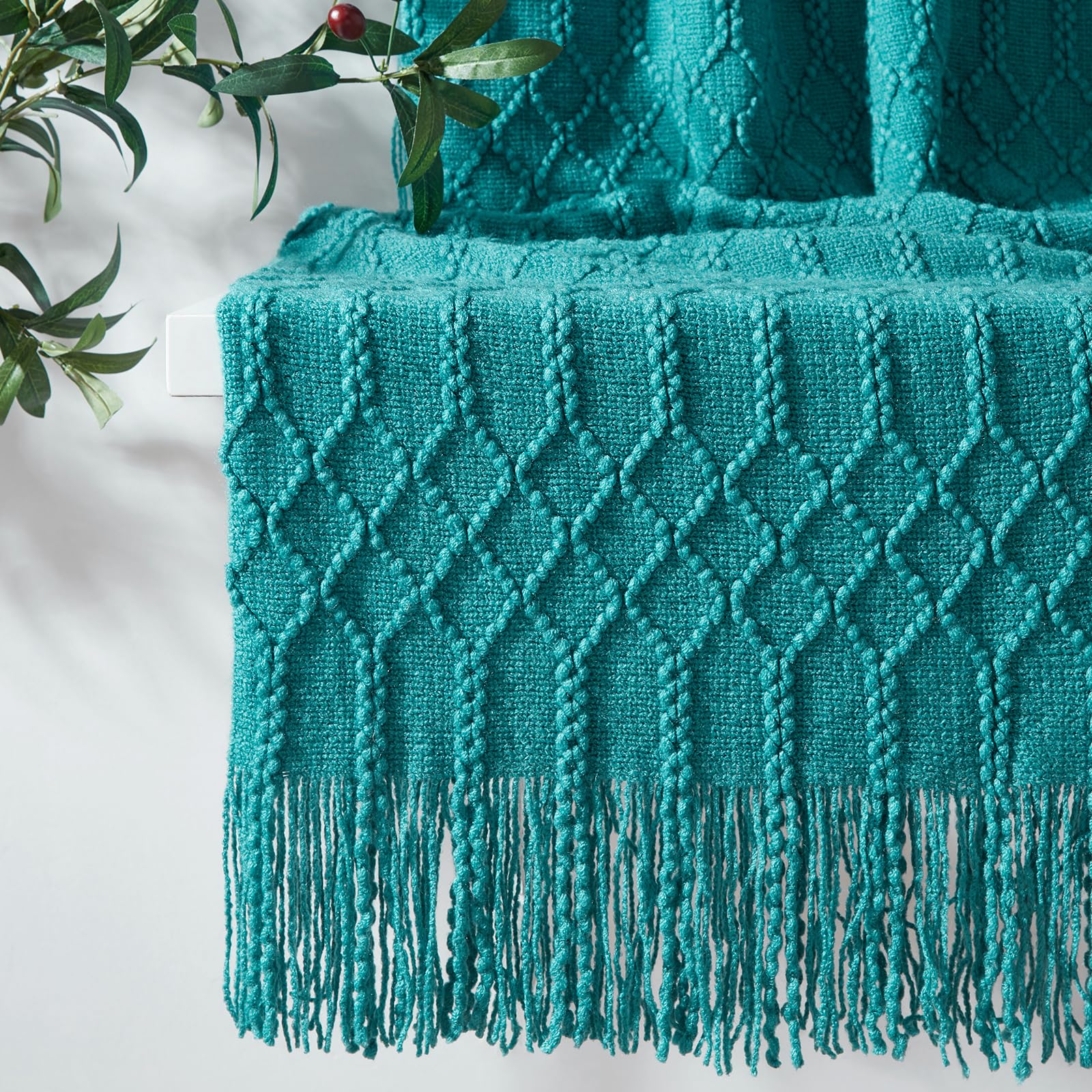 KASYLAN 100% Acrylic Knitted Throw Blanket Textured Solid Soft Decorative Throw for Sofa, Couch, Bed,127x152cm,Teal — image 1