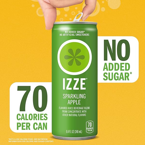 IZZE SPARKLING JUICE, APPLE, NO ADDED SUGARS, NO PRESERVATIVES, NON-GMO, 8.4 FL OZ CAN (PACK OF 24)