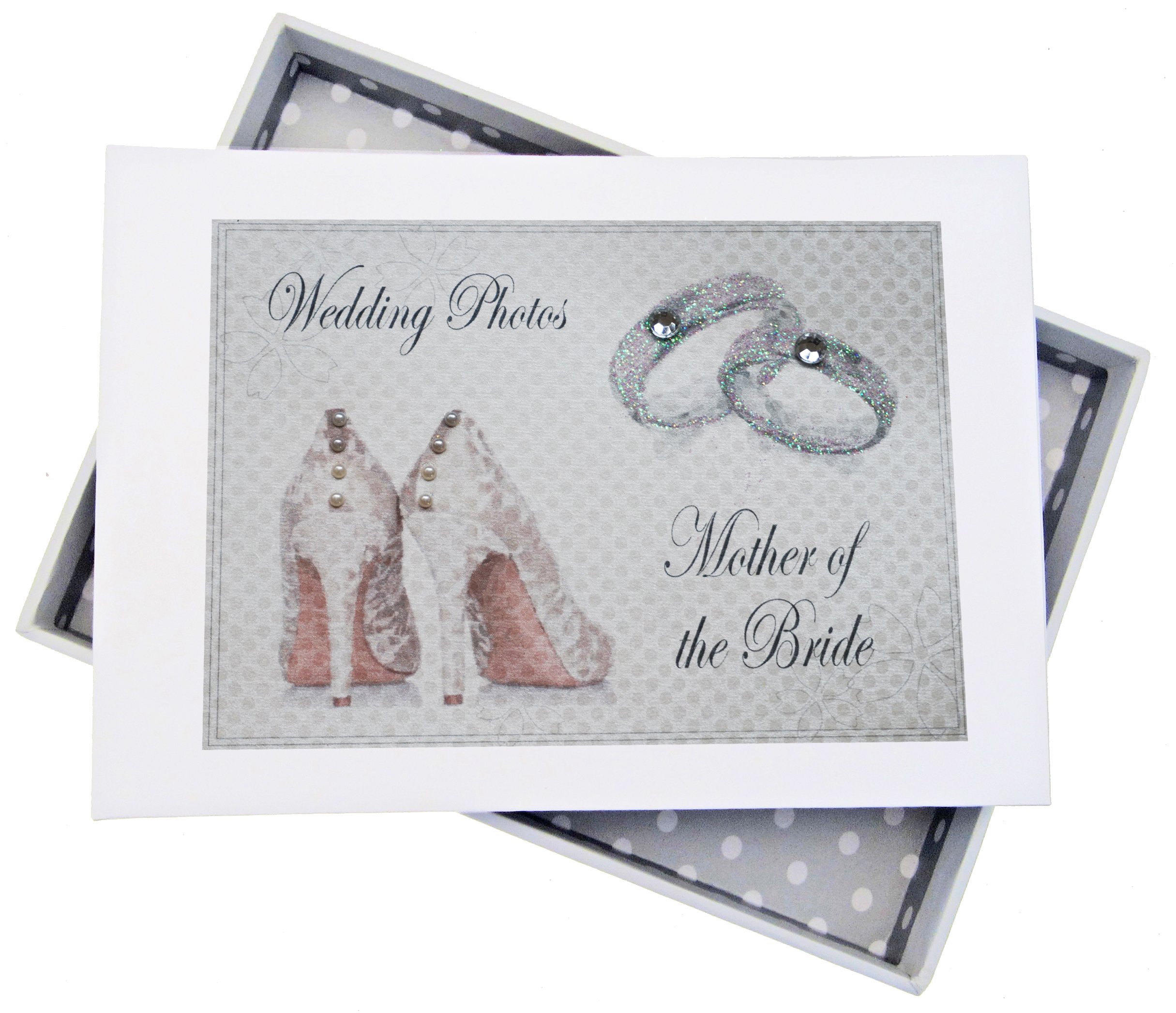 White Cotton Cards Day, Mother of the Bride Mini Photo Album, Shoes and Wedding Rings design, Board, 12.5 x 17.5 x 2.5 cm