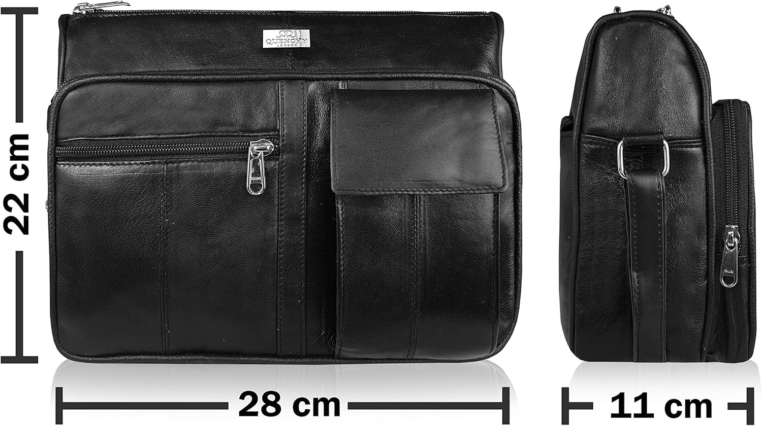 Quenchy London Women’s Genuine Leather Crossbody Shoulder Hand Bag, Grained Leather Satchel Handbag with 7 Pockets - Image 4