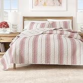 Great Bay Home King Reversible Quilt Bedding Set - All Season, Modern, Lightweight Bedspreads - Red Striped Coverlets (Includes 1 Quilt, 2 Pillow Shams)