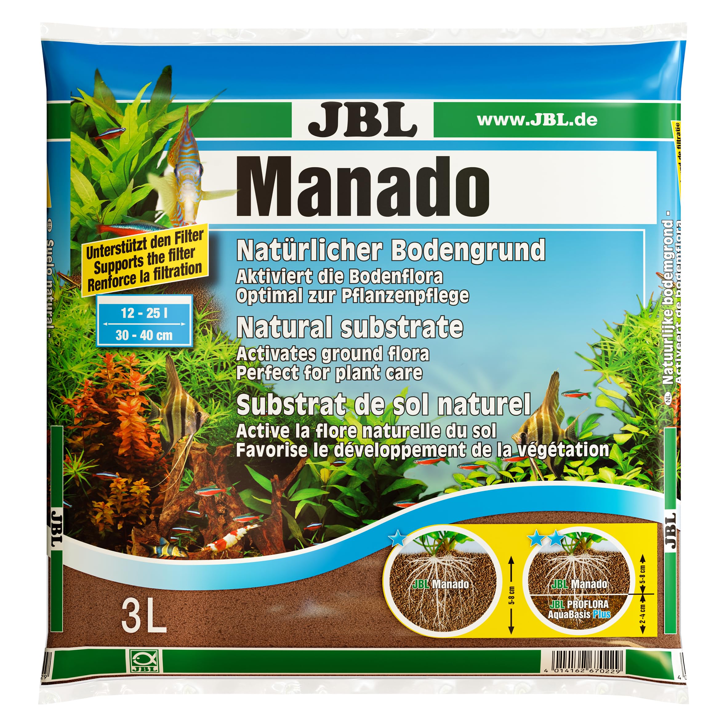 JBL Manado 3 l, Natural substrate for freshwater aquariums