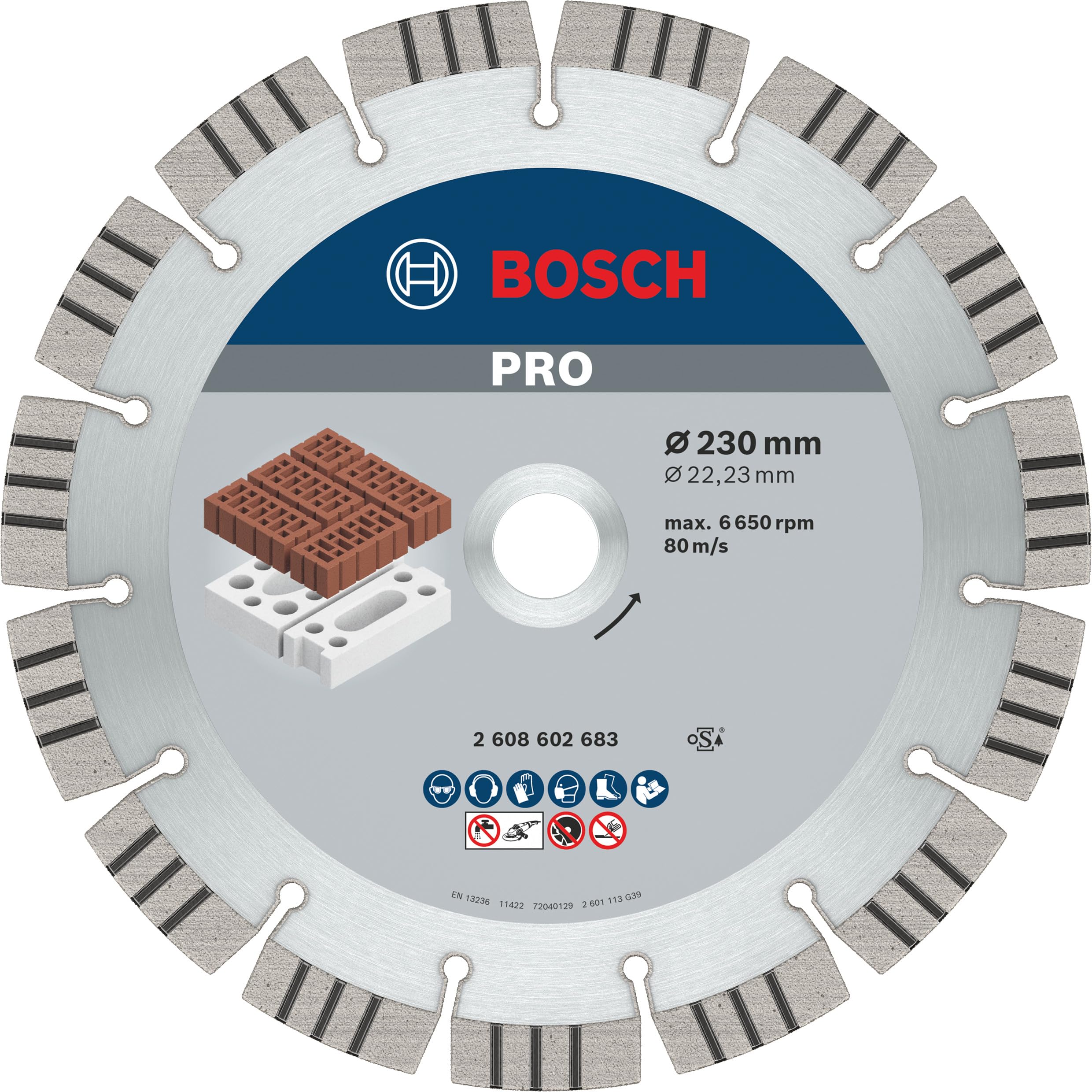 Bosch 1x PRO Multi Material Diamond Cutting Disc for Bore 22.23 and Large Angle Grinders (for Lime and sand bricks, Brick, Ø 230 mm, Professional Accessory Large Angle Grinder)