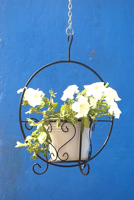 Green Gardenia Iron Hanging Basket with Metal Pot White