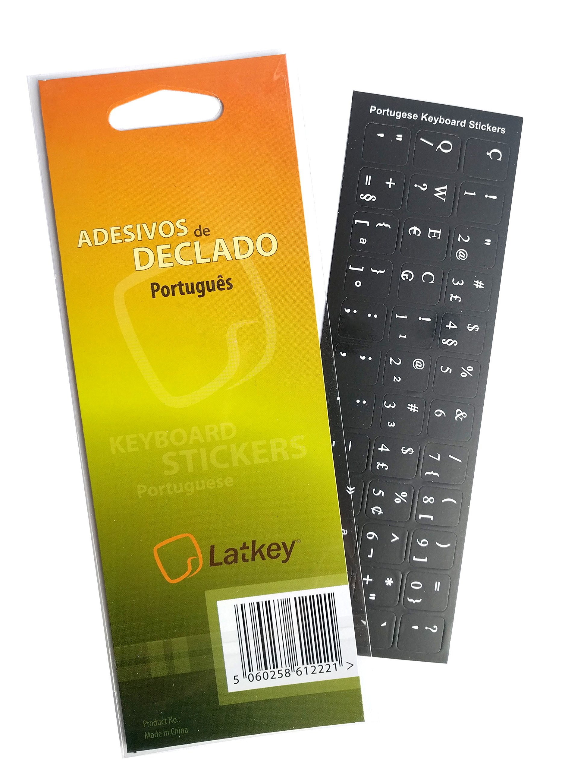 Portuguese Keyboard Stickers for PC, Laptop, Computer Keyboards (Black Labels, White Letters)