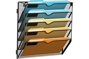 SUPEASY 5-Tier Wall File Organizer Mesh Office Mail Holder, Hanging Wall Organizer Magazine Rack for Office Black