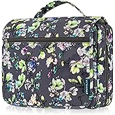 PAVILIA Hanging Toiletry Bag Women Men, Foldable Cosmetic Organizer Travel Bag, Water Resistant Makeup Bag Toiletries, Large Travel Essentials Kit (Grey Floral)