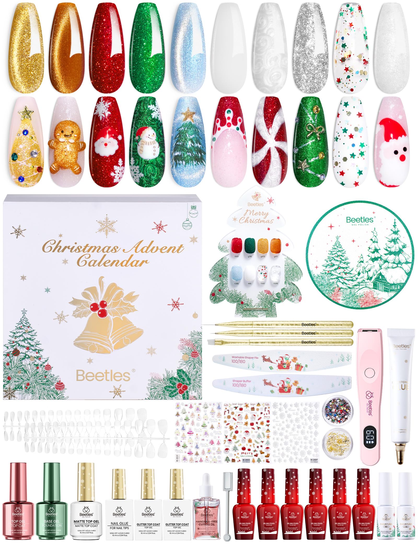 beetles Gel Polish Merry Glitzmas 2025 Christmas Gift Box – Nail Art Set with Mini LED Nail Lamp Base Top Coat and Festive Holiday Surprises Gifts for Women Girls Image