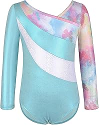 LMCOB Girls Gymnastic Leotards Long Sleeve Sparkly