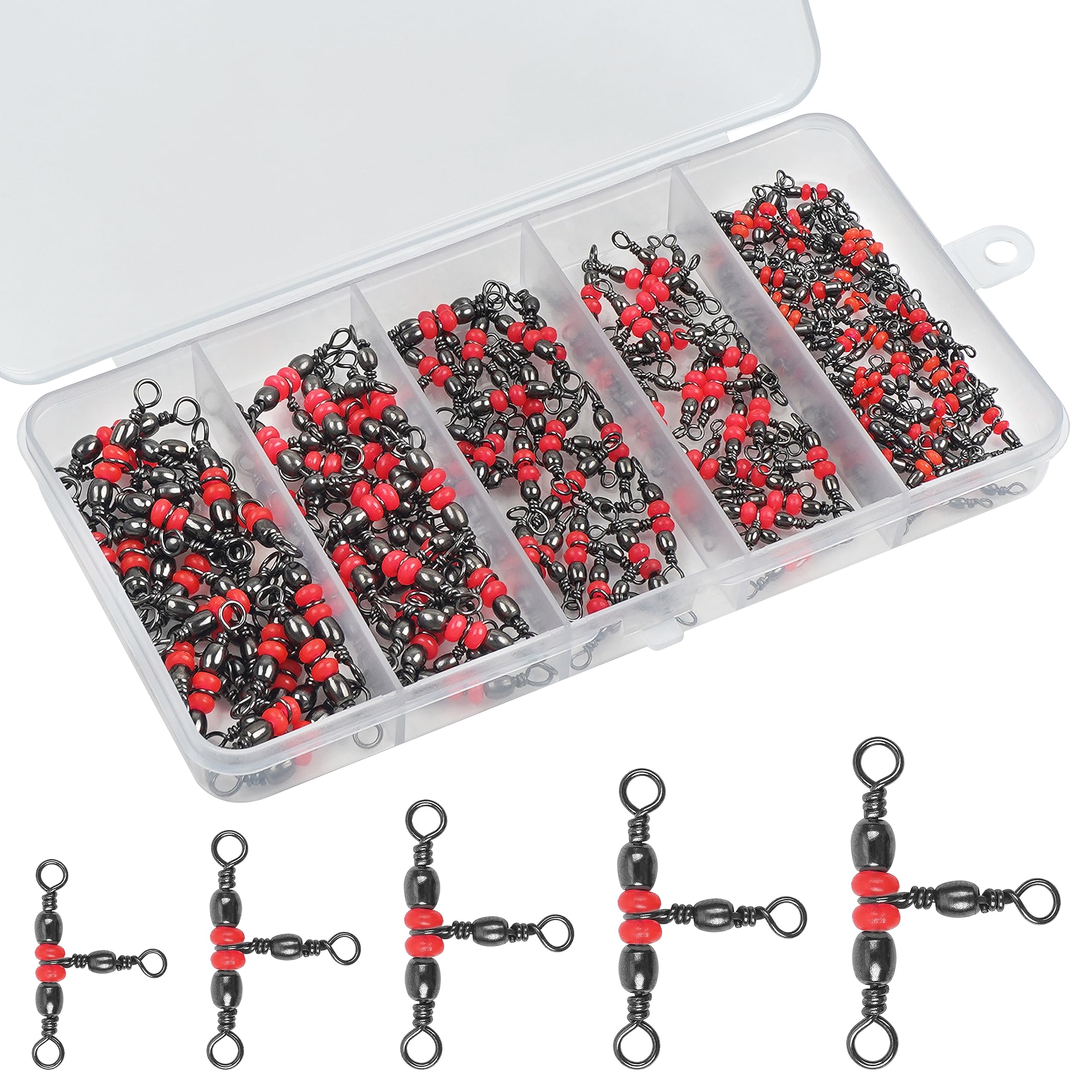 3 Way T-Turn Barrel Fishing Swivels Kit – 120pcs Cross-line Crane Swivel 3 Way T-Shape Fishing Swivel Crimp Swivel Tackle Connector Accessories