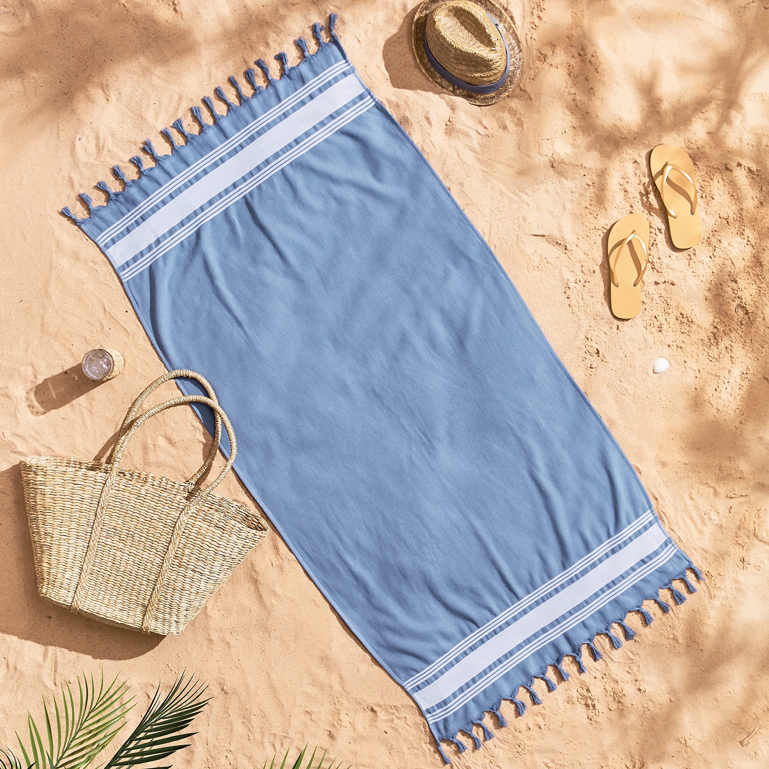 Catherine Lansfield Hammam Cotton Beach Towel Beach Towel Blue