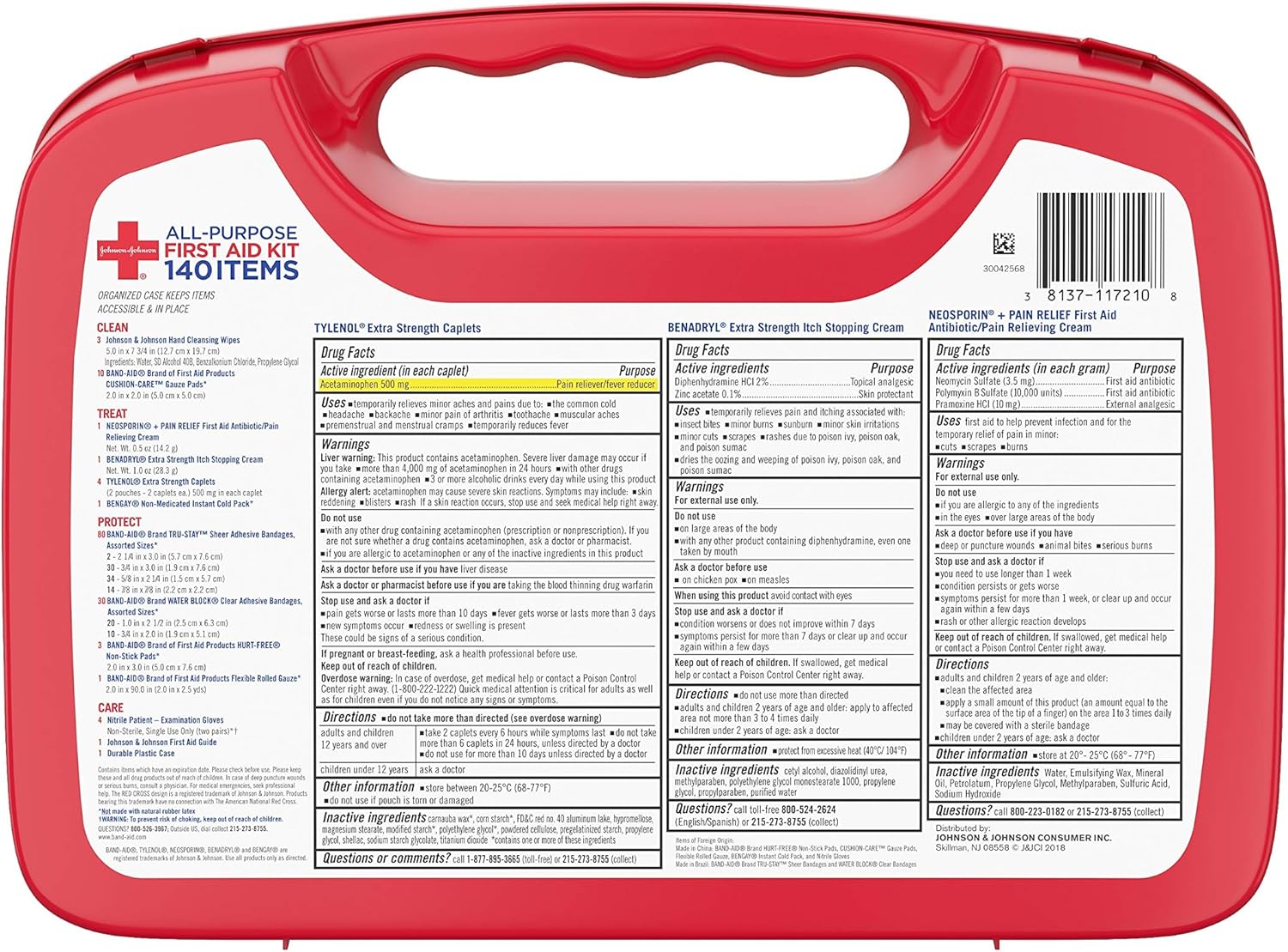 Johnson & Johnson All-Purpose First Aid Kit, Portable Compact First Aid Set for Minor Cuts, Scrapes, Sprains & Burns, Ideal for Home, Car, Travel and Outdoor Emergencies, 140 pieces: Health & Personal Care