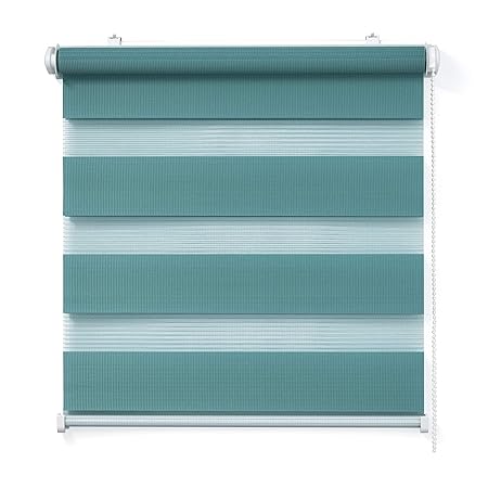 Doppelrollo, Türkis, 75x150cm - Duo-Rollo Klemm Fix mit Klemmträger, Fenster-Rollo/Seitenzug-Rollo Ohne Bohren, lichtdurchläs