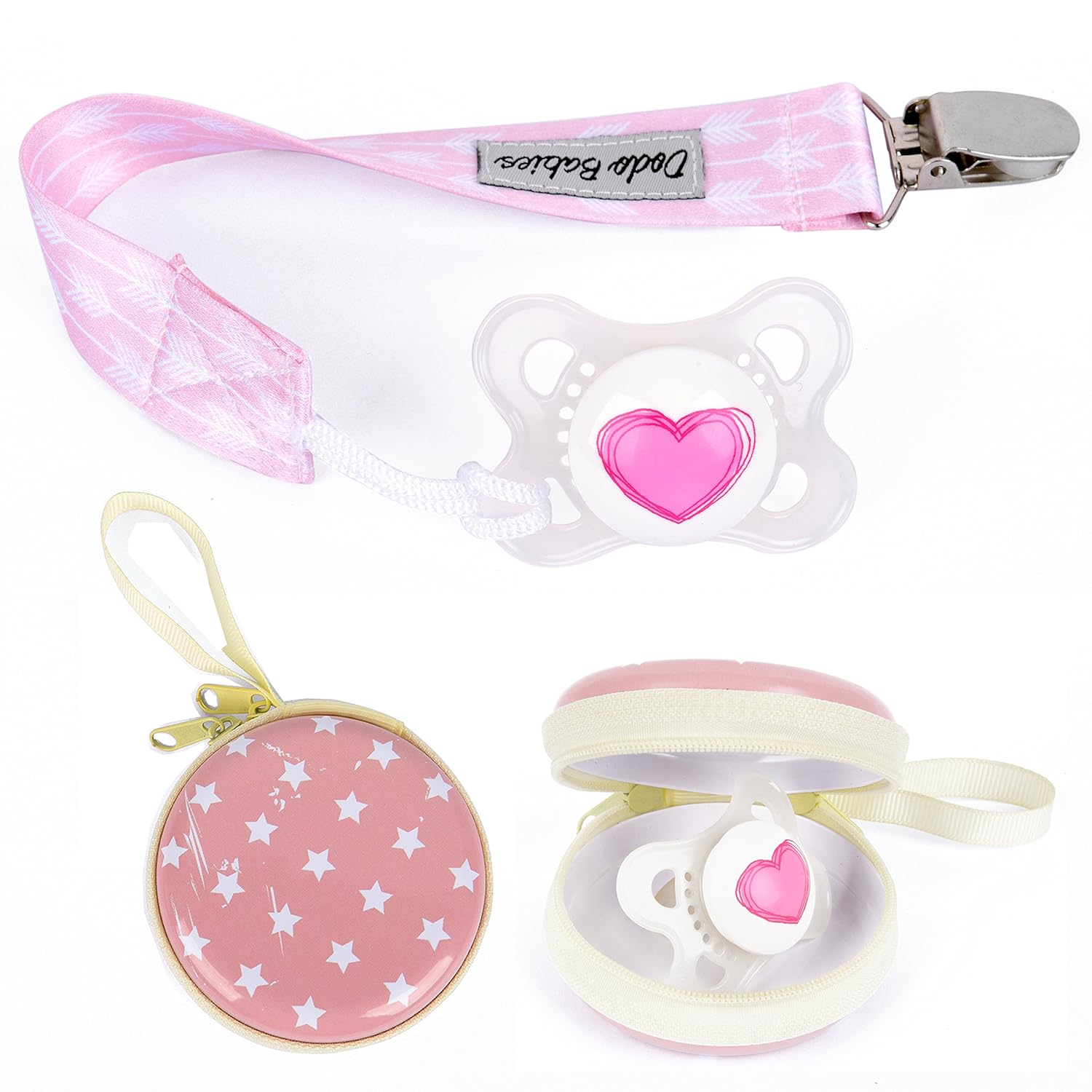 Pacifier Clip by Dodo Babies Pack of 4 + Pacifier Case, Premium Quality for Girls Modern Designs Universal Holder Leash for Pacifiers, Teething Toy or Soothie, Baby Shower Gift Set : Baby
