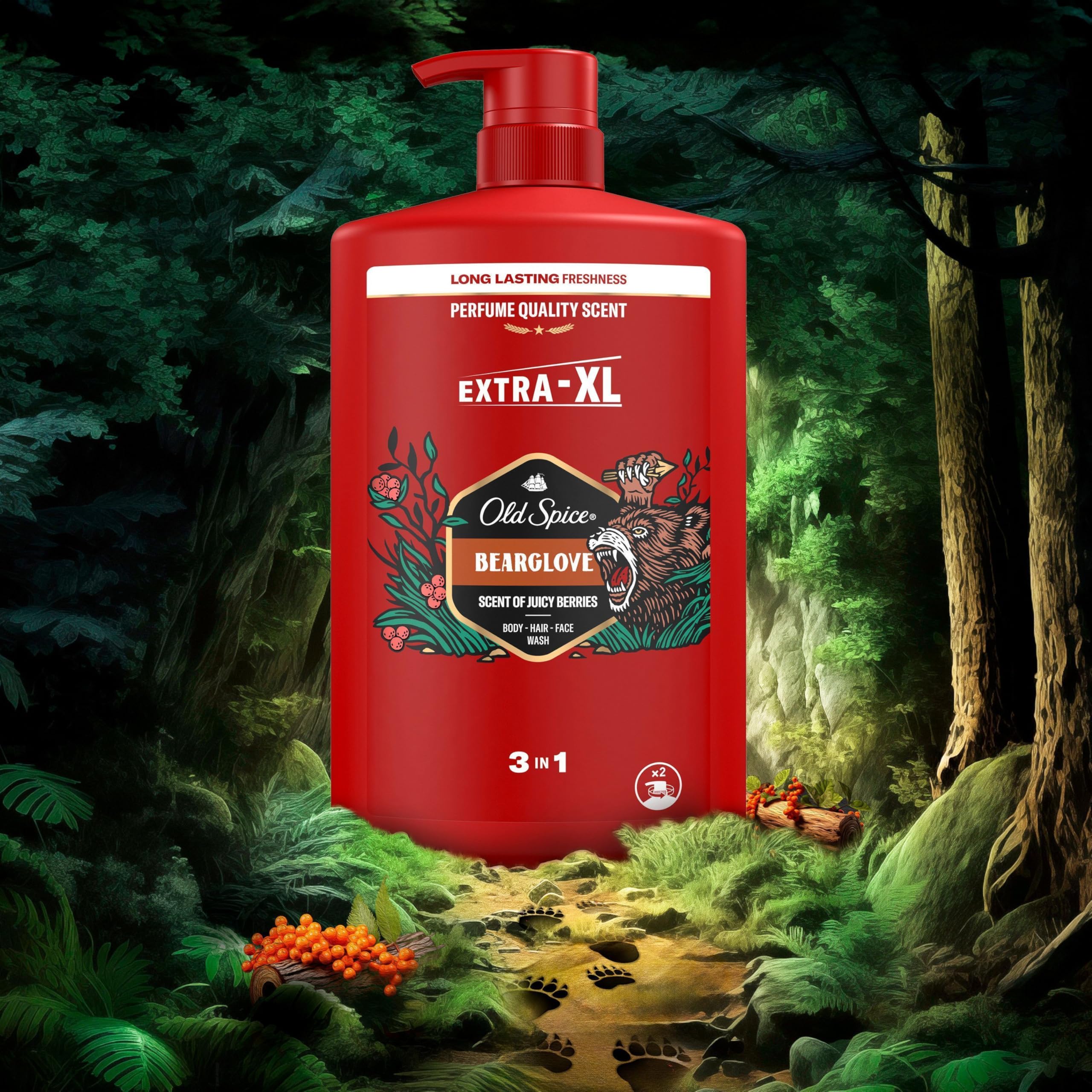 Old Spice Bearglove 3-in-1 Duschgel für Haar, Gesicht und Körper 1000 ml Pumpspender, Langanhaltende Frische, Duft in Parfumqualität, Tiefenreinigung 8