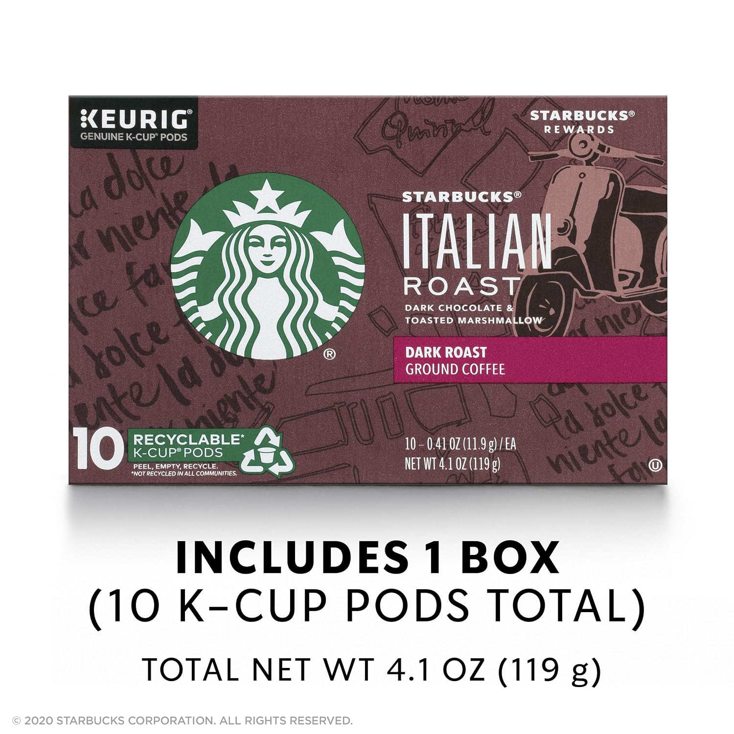 Amazon Com Starbucks Dark Roast K Cup Coffee Pods Italian Roast For Keurig Brewers 1 Box 10 Pods Grocery Gourmet Food