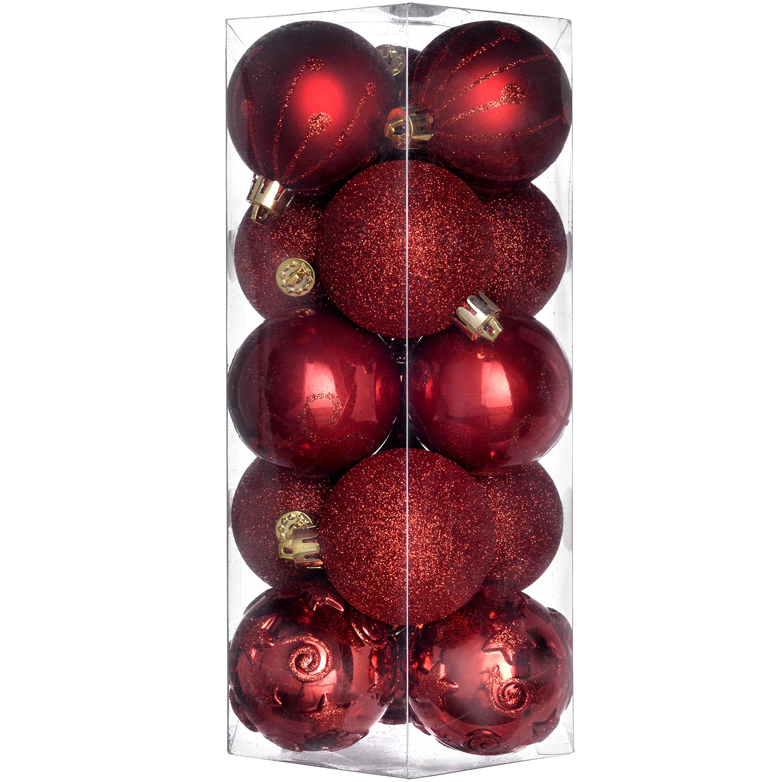 WeRChristmas Shatterproof Plastic Deluxe Baubles Christmas Tree, 15-Piece - Red