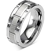 100S JEWELRY Tungsten Rings For Men Wedding Band Silver Brick Pattern Brushed Engagement Promise Size 6-16