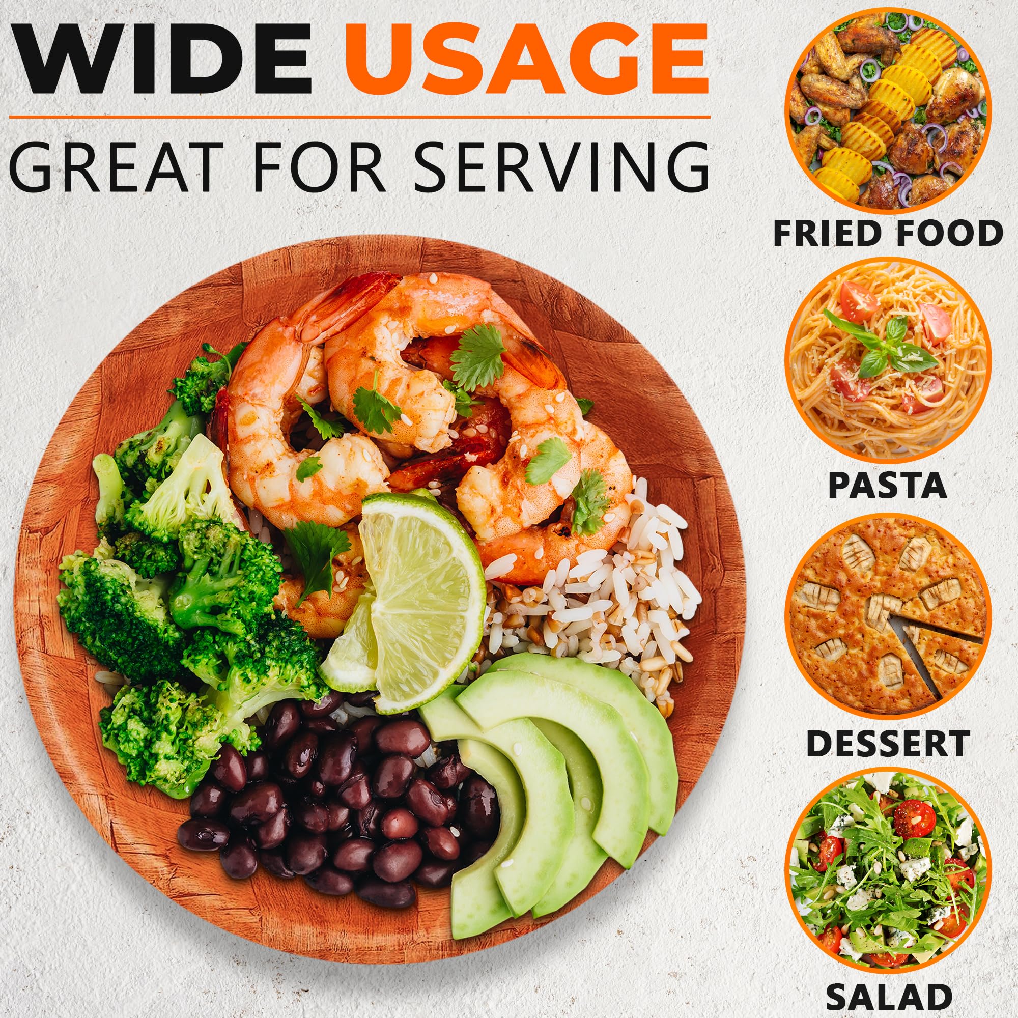 6Pcs Wooden Salad Bowl Set - 8 Inch Decorative Bowls for Kitchen Large Serving Bowls for Entertaining Small Snack Bowls Set Soup - Fruit Bowl for Kitchen Counter Salad Bowls for Lunch Serving Bowl Set - Image 4