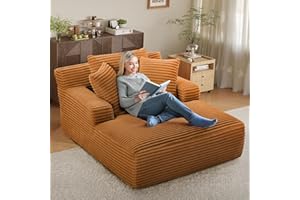 HOLYFIND Chaise Lounge Chair Indoor Reading Chairs for Bedroom Cloud Couch No Assembly Corduroy Sofa Bed 50''Comfy Sleeper Chair for Living Room,Apartment(Orange, 50'')