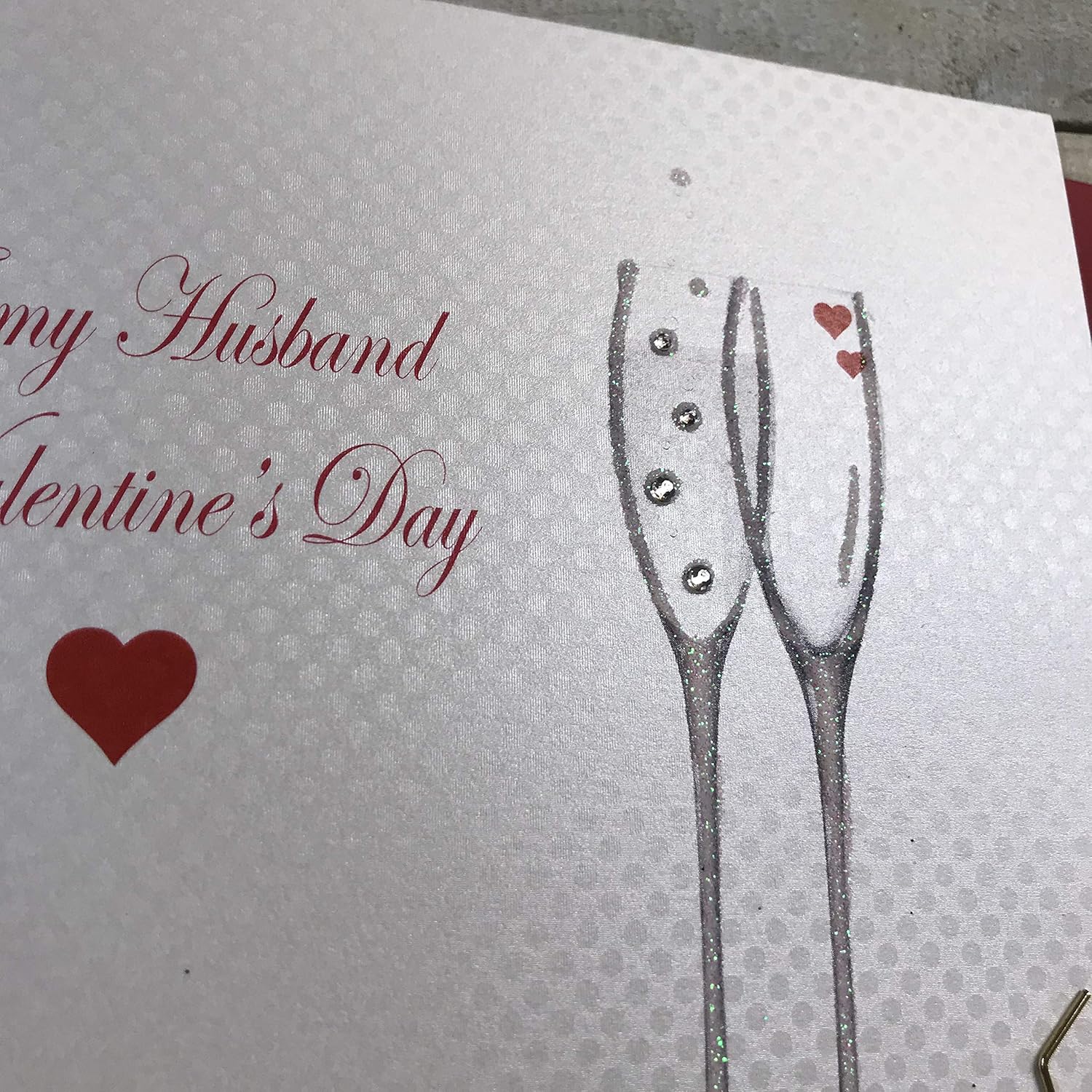 White Cotton Cards Champagne Flutes To My Husband On Valentine's Day Handmade Valentine's Day Card, White, V25-1 - Image 3
