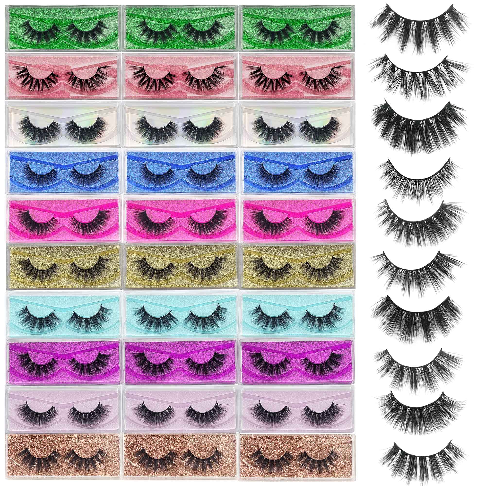Lashes Bulk Christmas Gifts Mikiwi 30 Pack Eyelashes, 12-20mm 5D Fake Mink Eyelashes Wholesale, Fluffy Natural Volume Eye Lashes, Individual Package Faux Mink Lashes Wholesale