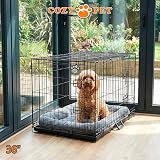 COZY PET 36 Inch Dog Crate with Metal Tray Two Doors Fold Flat Black view 5