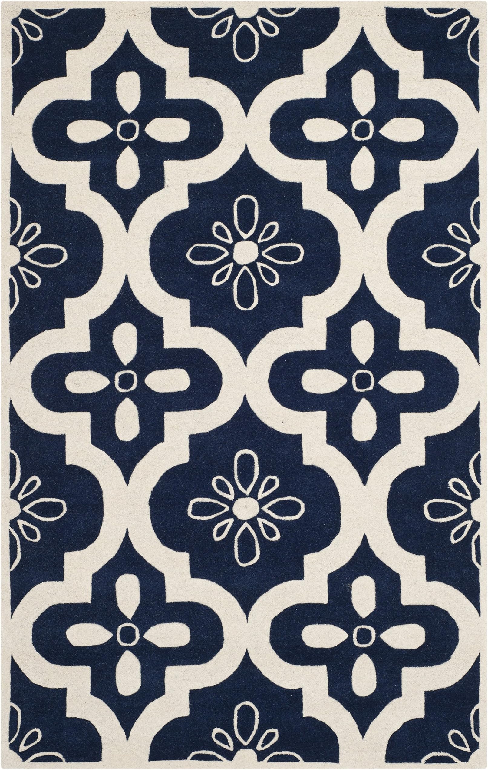 Safavieh Jessie Area Rug, Hand Tufted Wool Carpet in Dark Blue / Ivory, 152 X 243 cm