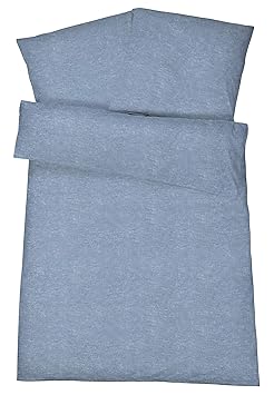 Carpe Sonno weiche Biber Bettwäsche 155 x 220 cm Blau Uni mit Melange Muster - Winterbettwäsche mit Reißverschluss aus 100% B