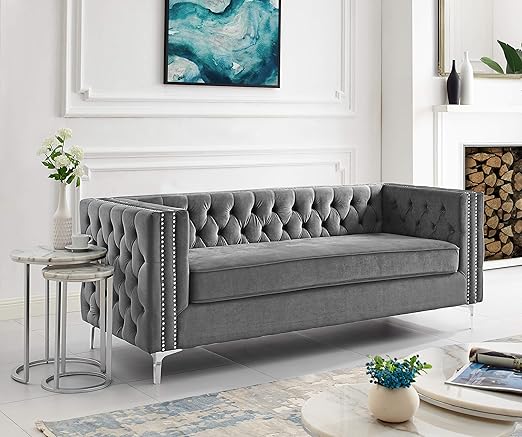 Amazon Com Giovanni Grey Velvet Sofa Kitchen Dining