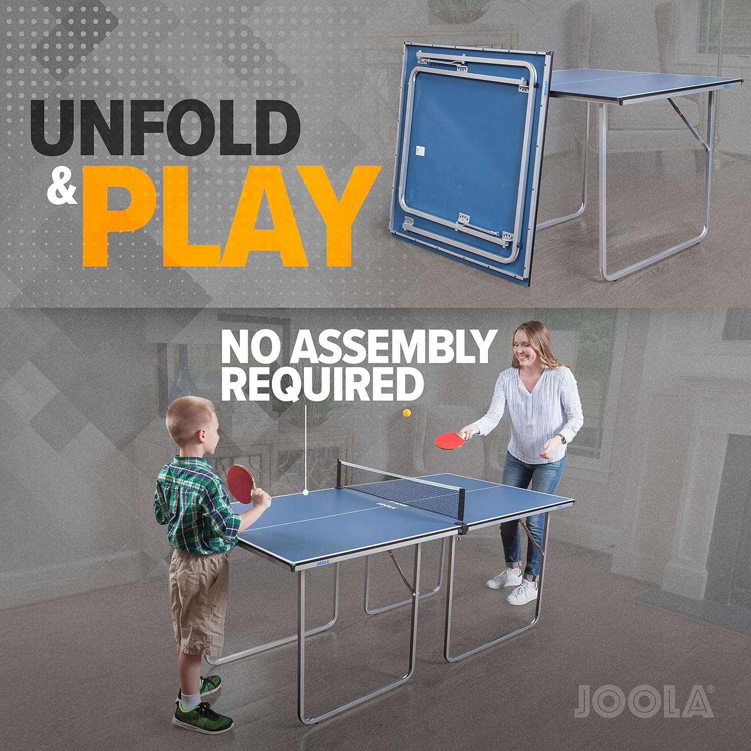 JOOLA Midsize Compact Table Tennis Table Great for Small Spaces and Apartments – Multi-Use Free Standing Table - Compact Storage Fits in Most Closets - Net Set Included - No Assembly Required! : Ping Pong Table : Sports & Outdoors