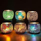 Rancco Glass Votive Candle Holder for Tealight, 6 Set Romantic Stained Mosaic Tealight Candle Holders, Handmade Cracked Aromatherapy Candle Lamp for Valentine, Party, Christmas Table Centerpiece Decor