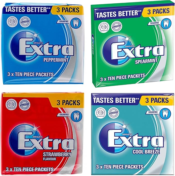 Extra Sugar Free Chewing Gum Wrigley 4 Pack Selection Bundle 3 x 10
