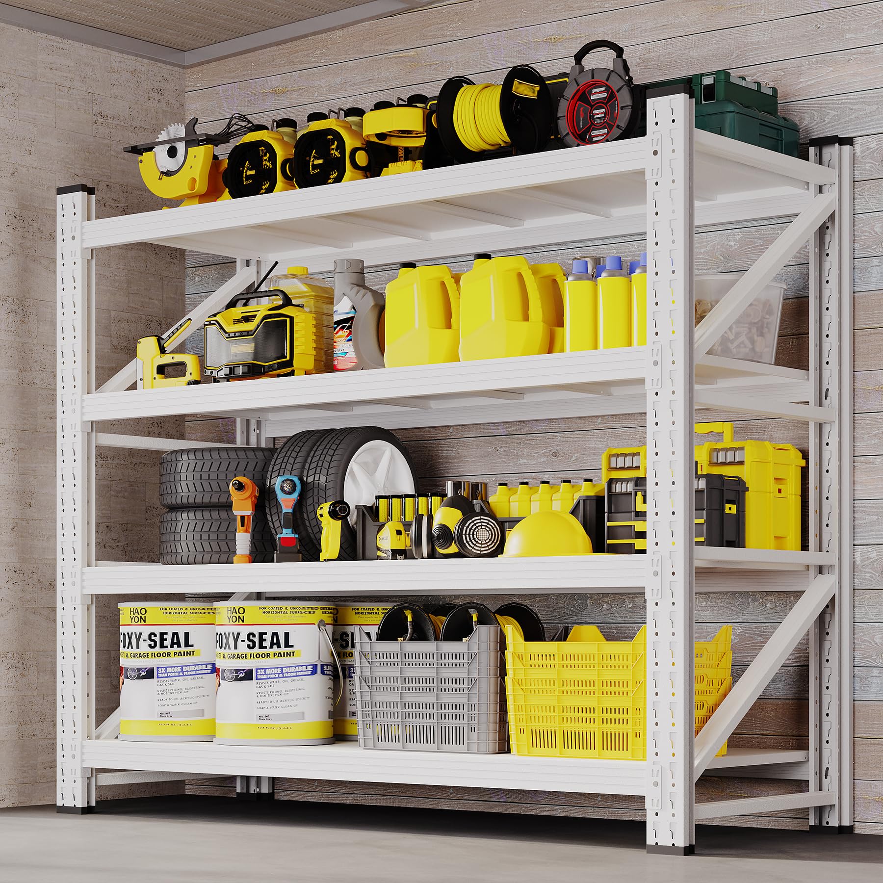 BYNSOE 48" W Storage Shelves 3000lbs Garage Metal Shelving Heavy Duty Garage Shelves Adjustable Storage Shelves for Industrial, Factory(White, 48" W X 24" D X 69" H)
